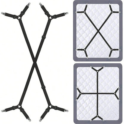 2pcs Adjustable Bed Sheet Holder Elastic Strap Clips, Cross-Shaped Bed Sheet Fastener