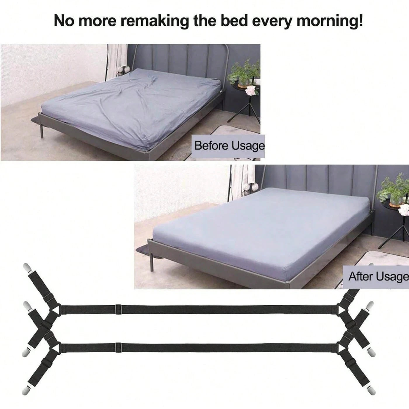 2pcs Adjustable Bed Sheet Holder Elastic Strap Clips, Cross-Shaped Bed Sheet Fastener