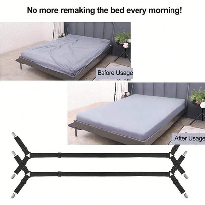 2pcs Adjustable Bed Sheet Holder Elastic Strap Clips, Cross-Shaped Bed Sheet Fastener
