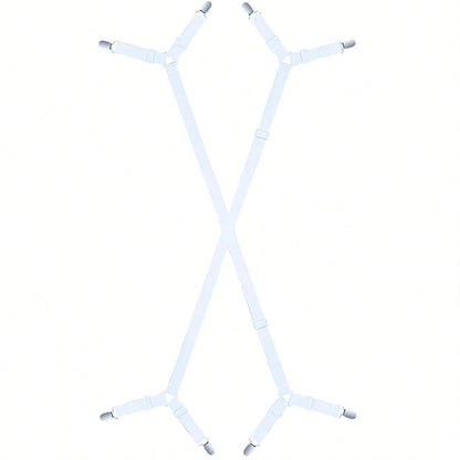 2pcs Adjustable Bed Sheet Holder Elastic Strap Clips, Cross-Shaped Bed Sheet Fastener