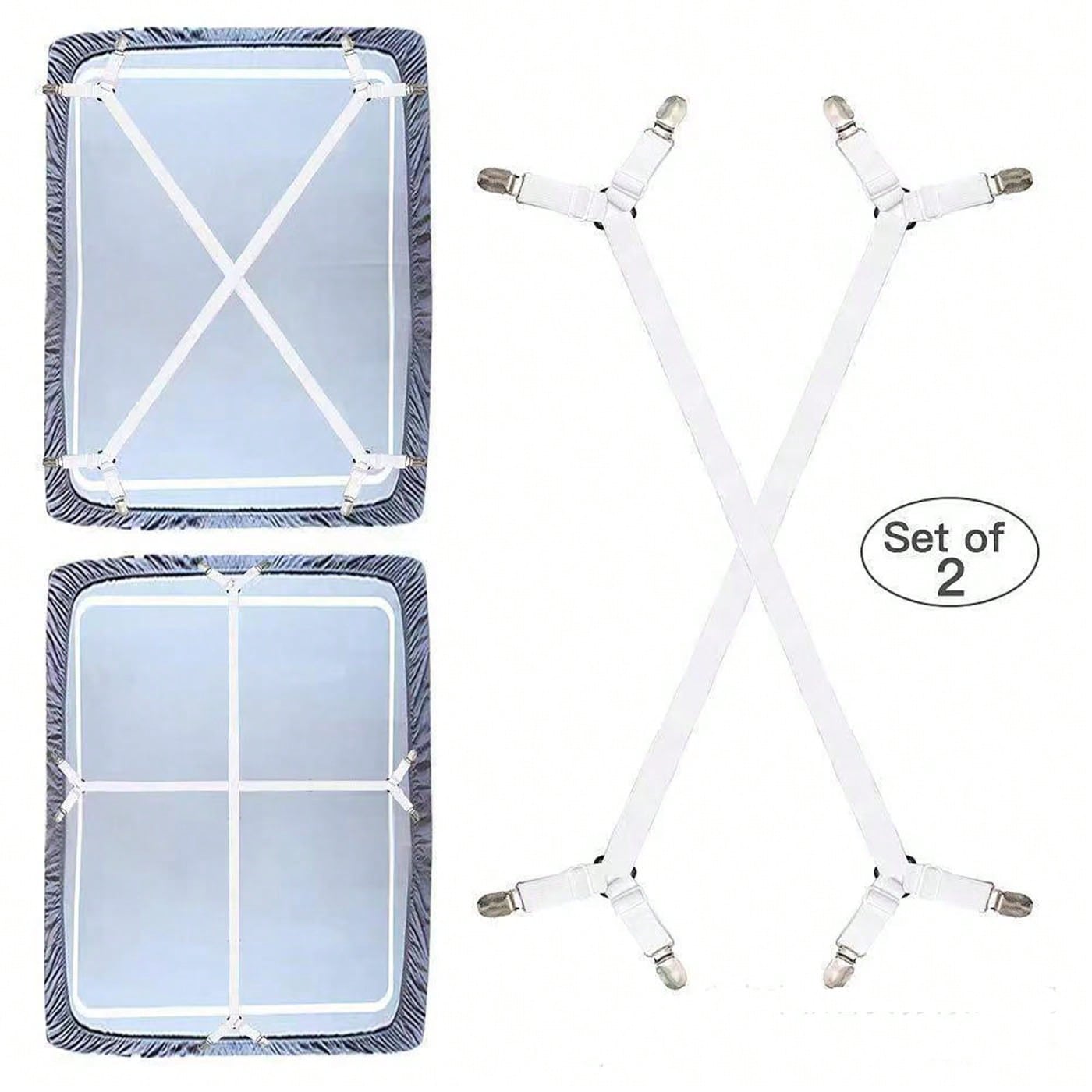 2pcs Adjustable Bed Sheet Holder Elastic Strap Clips, Cross-Shaped Bed Sheet Fastener