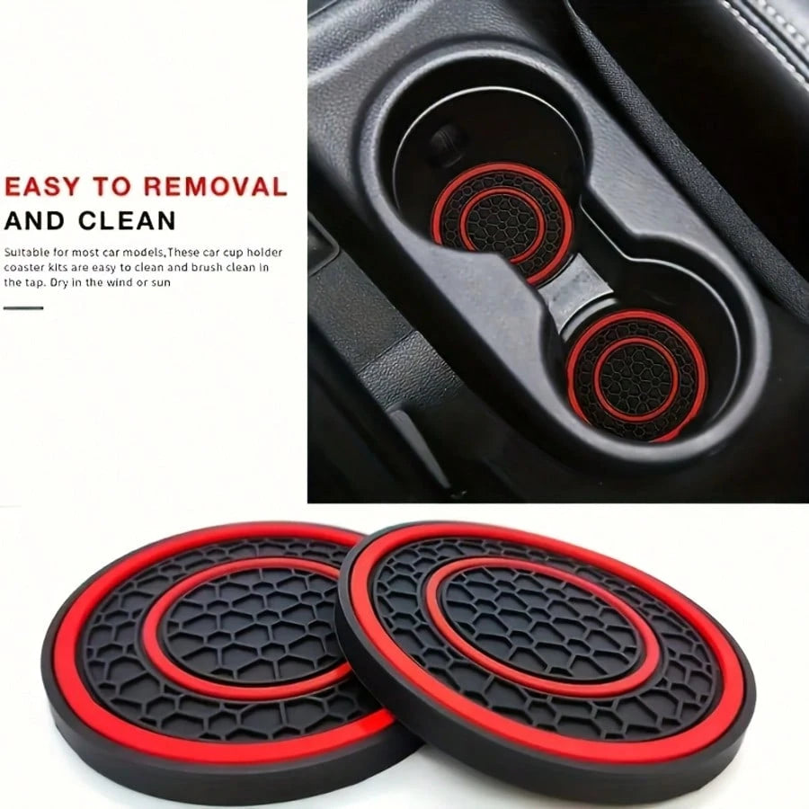2pcs Anti-Slip Car Cup Holder Mats, Silicone Non-Slip Anti-Dust Automotive Cup Holder Pads- Universal Fit For Car Center Console Cup Holders, Made Of Silicone Material, Compatible With Various Holder