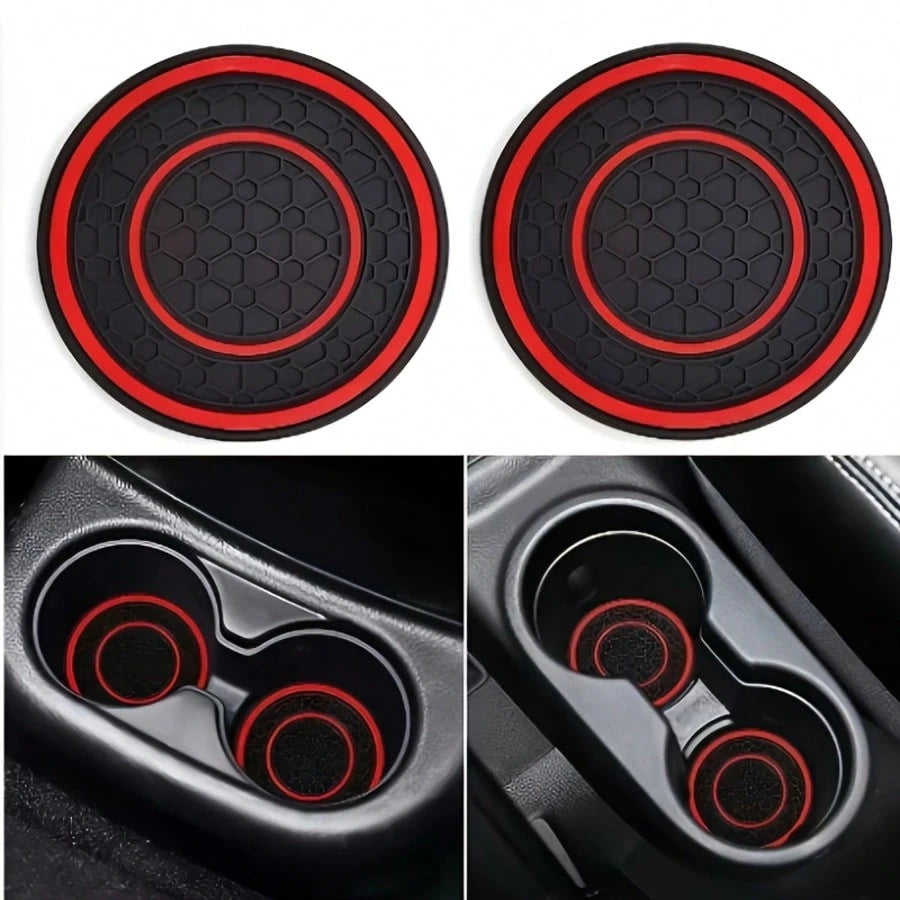 2pcs Anti-Slip Car Cup Holder Mats, Silicone Non-Slip Anti-Dust Automotive Cup Holder Pads- Universal Fit For Car Center Console Cup Holders, Made Of Silicone Material, Compatible With Various Holder