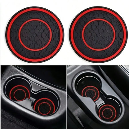 2pcs Anti-Slip Car Cup Holder Mats, Silicone Non-Slip Anti-Dust Automotive Cup Holder Pads- Universal Fit For Car Center Console Cup Holders, Made Of Silicone Material, Compatible With Various Holder