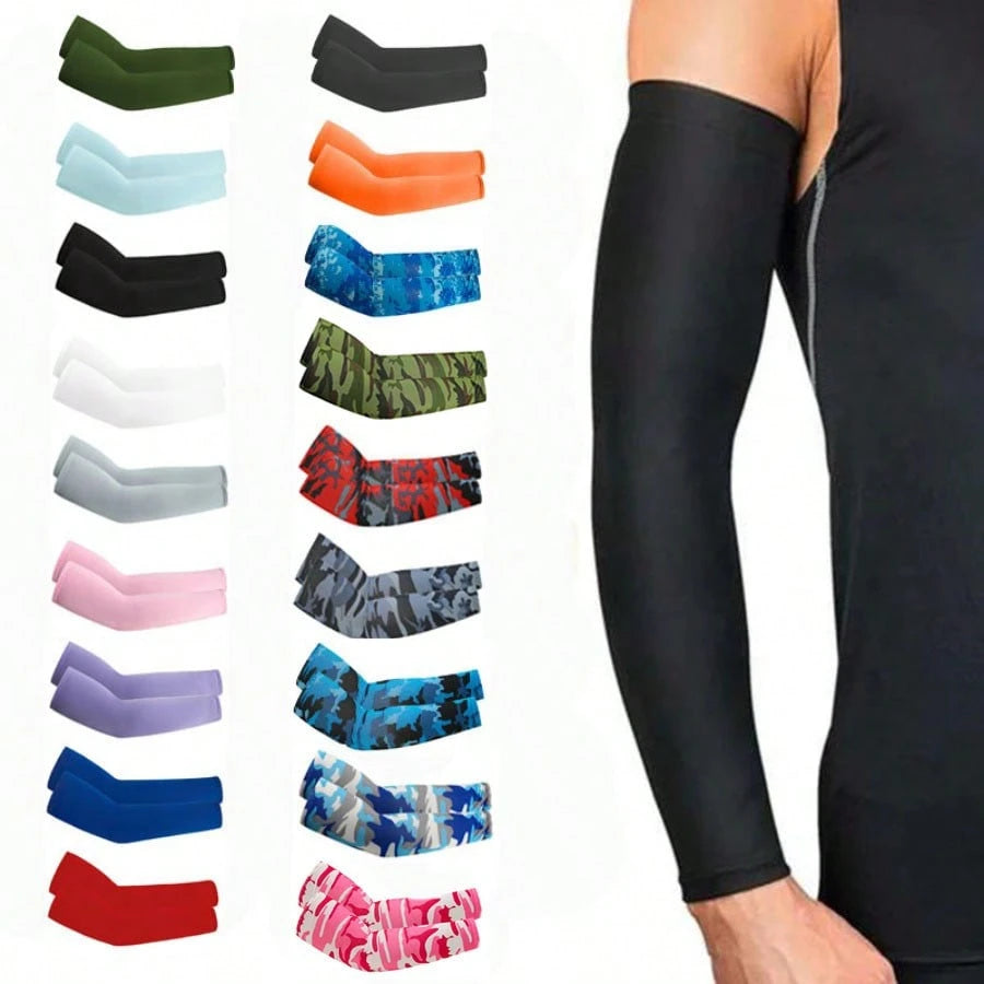 2pcs Arm Sleeves- Warm, Cool, Sports Arm Sleeves, Suitable For Running, Fishing, Cycling| Durable Textile Material, Black Base With Colorful Patterns, Hand Washable, Sports Arm Sleeves| Patterned S