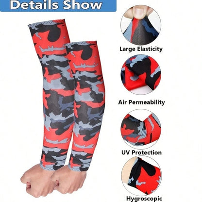2pcs Arm Sleeves- Warm, Cool, Sports Arm Sleeves, Suitable For Running, Fishing, Cycling| Durable Textile Material, Black Base With Colorful Patterns, Hand Washable, Sports Arm Sleeves| Patterned S