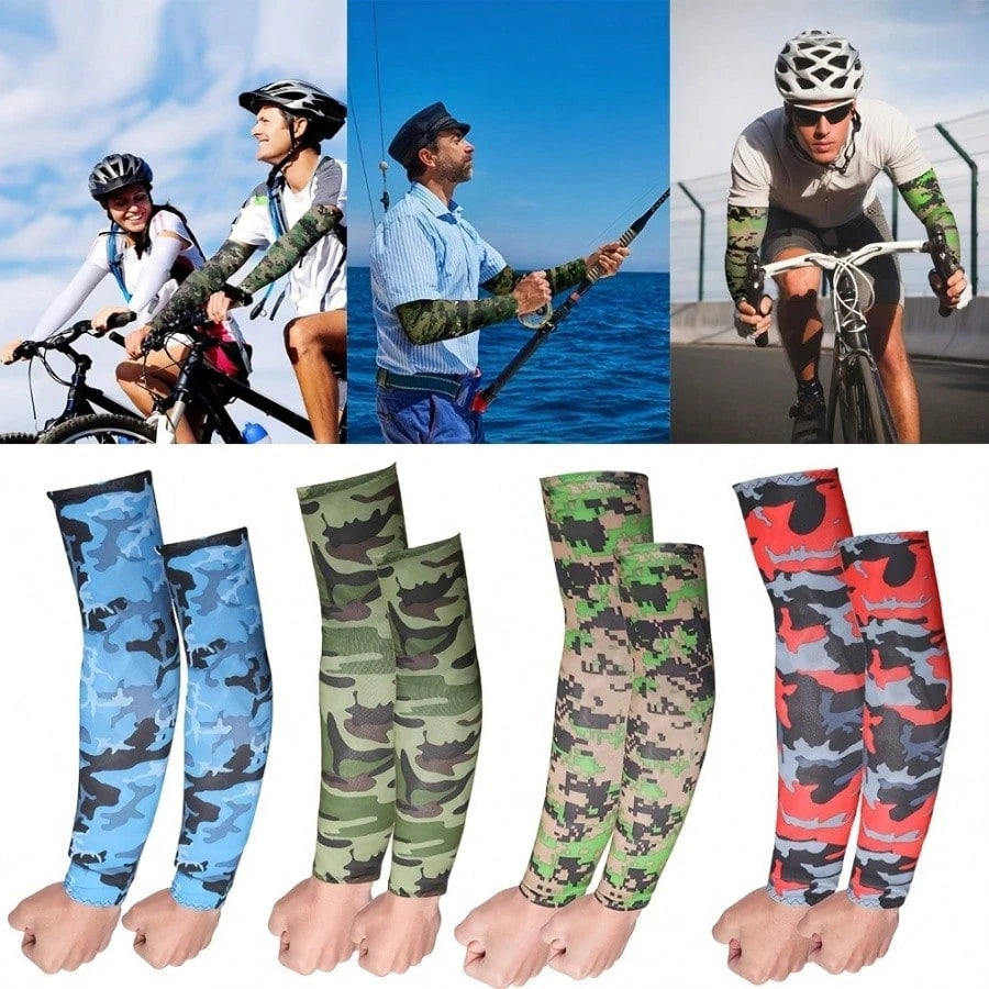2pcs Arm Sleeves- Warm, Cool, Sports Arm Sleeves, Suitable For Running, Fishing, Cycling| Durable Textile Material, Black Base With Colorful Patterns, Hand Washable, Sports Arm Sleeves| Patterned S