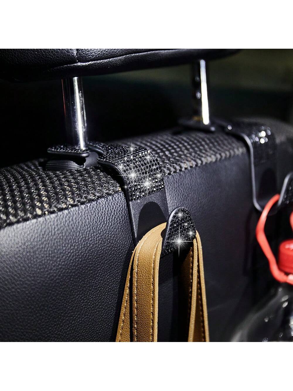 2pcs Artificial Diamond Car Hooks, Hidden Car Storage Hooks, Creative Car Seat Hooks, Women Car Accessories