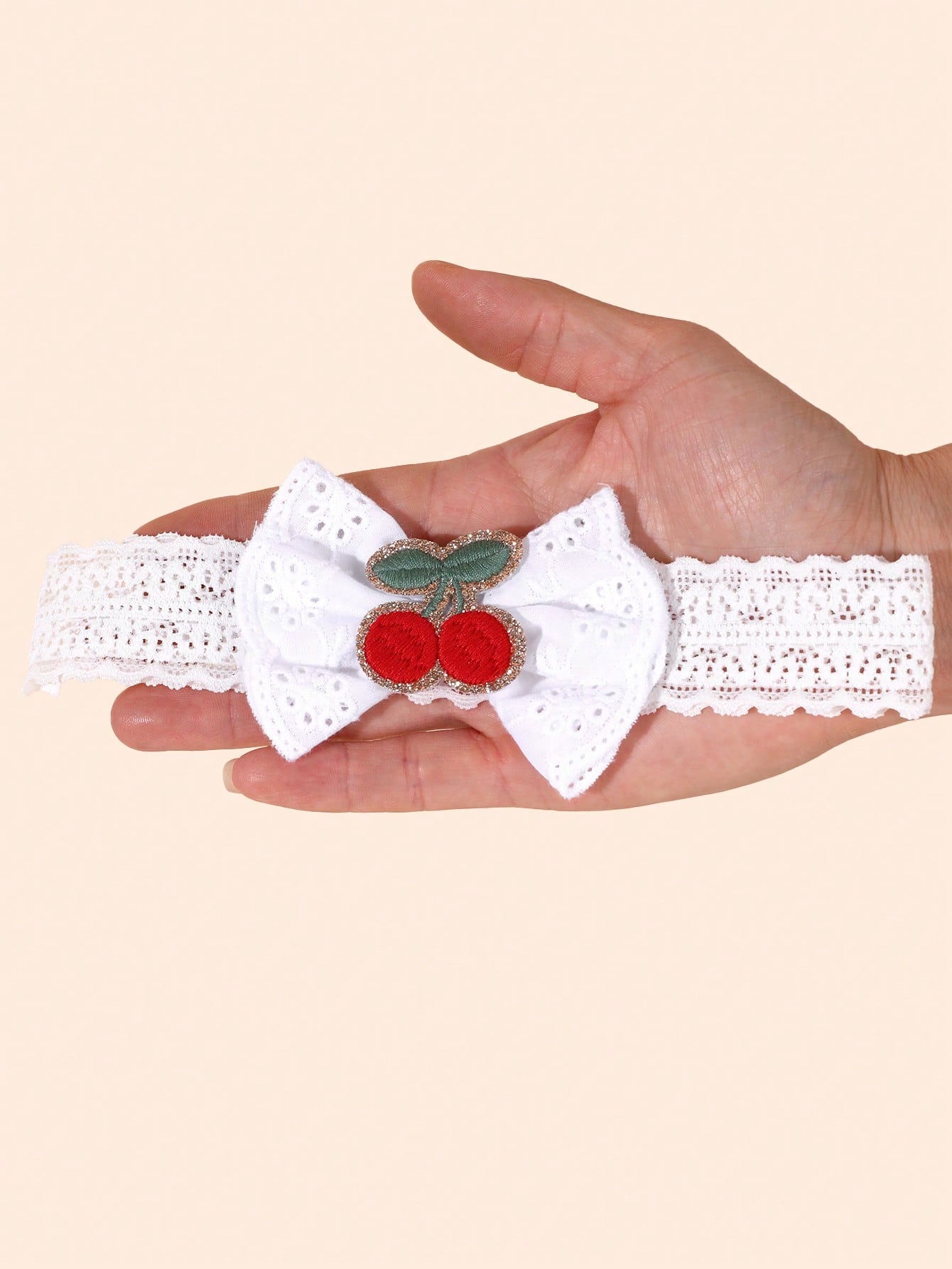 2pcs Baby Bow Fruit Embroidered Headband, Cute Lace Cherry Strawberry Bow Headdress,Sweet White Mesh Headband, Gift For Daughter, Cute Hair Accessory