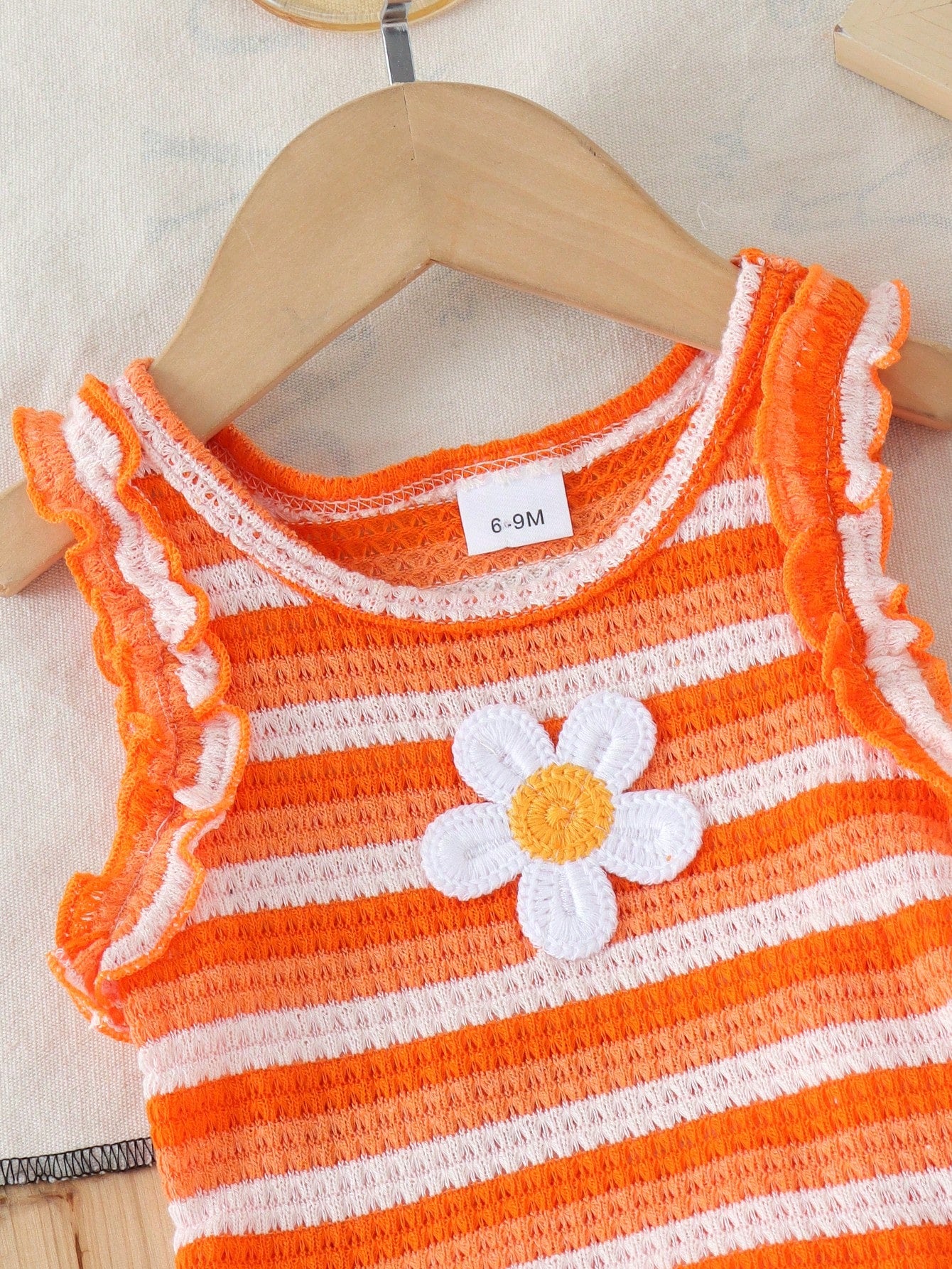 2pcs Baby Girl Cute Comfortable 3D Flower Hollow Knit Jacquard Vest & Skirt Set, Lightweight Summer