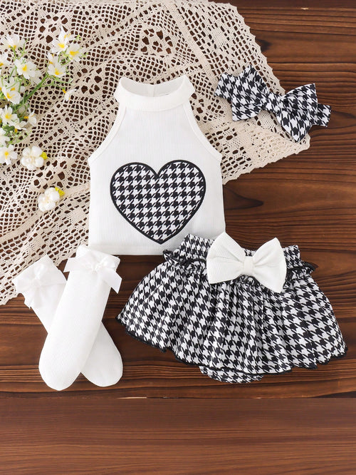 2pcs Baby Girl Cute Halter Top, Shorts, Socks And Headband Set, Spring/Summer