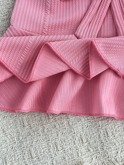 2pcs Baby Girl Cute Pink Bow Bell Sleeve Top & Matching Flared Pants Set, Lightweight Spring/Autumn