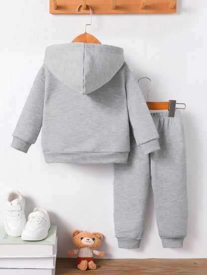 2pcs Baby Girl Fashion Letter Print Casual Thicken Hoodie Sweatshirt & Pants Set, Autumn/Winter