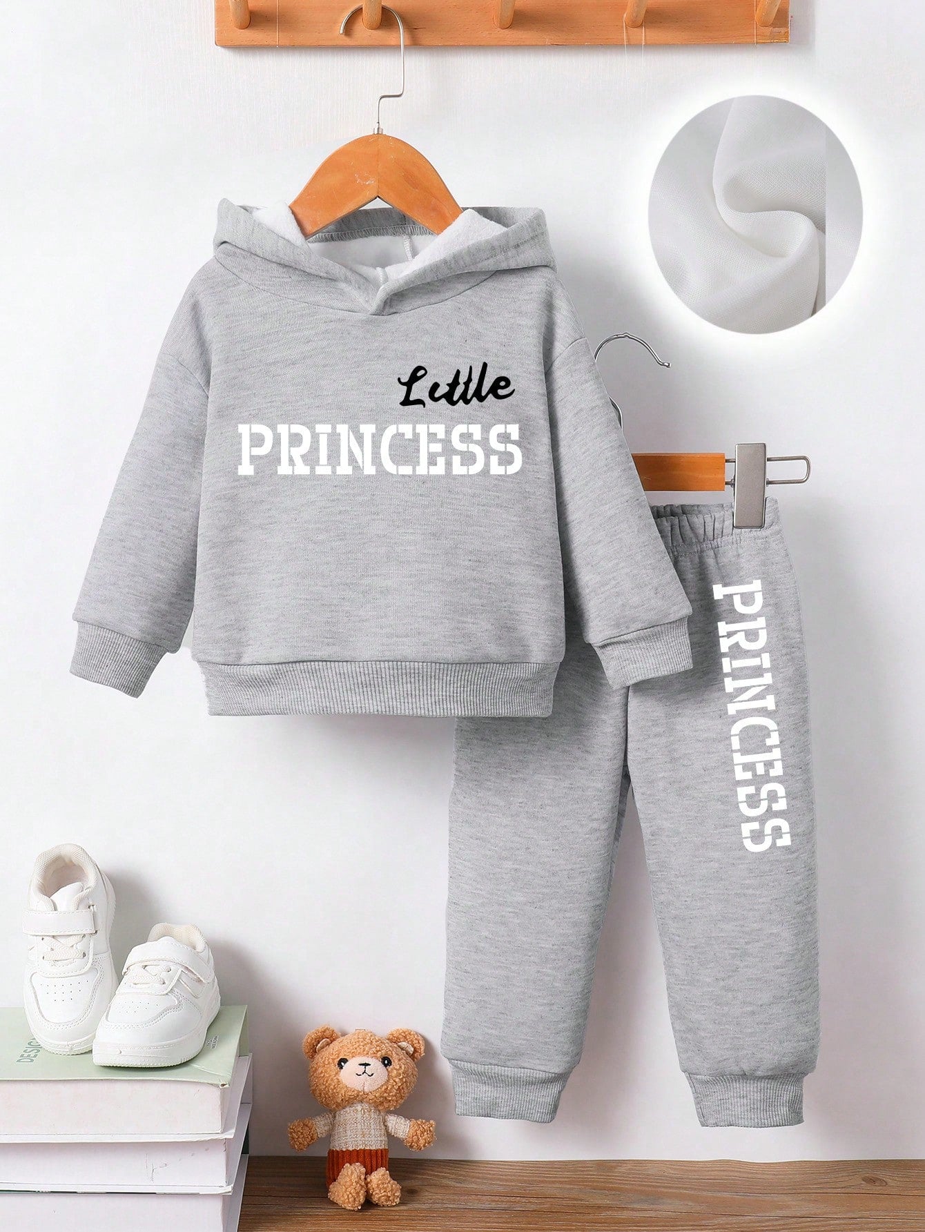2pcs Baby Girl Fashion Letter Print Casual Thicken Hoodie Sweatshirt & Pants Set, Autumn/Winter
