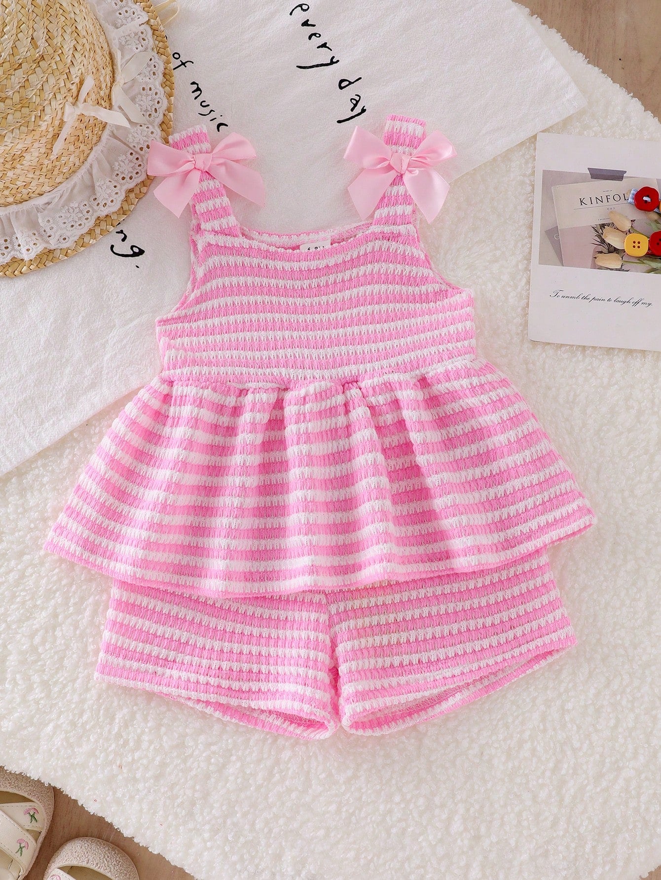 2pcs Baby Girls' Camisole Top And Shorts Set Hot Pink Summer Cute Vacation Outfit Vacation Cute