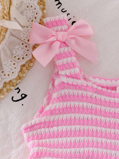 2pcs Baby Girls' Camisole Top And Shorts Set Hot Pink Summer Cute Vacation Outfit Vacation Cute