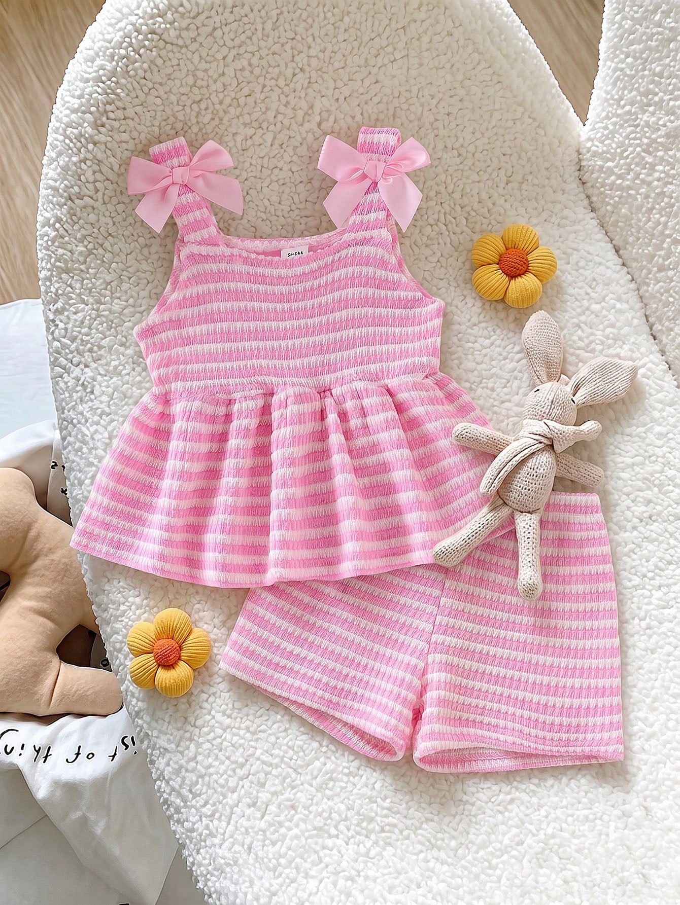 2pcs Baby Girls' Camisole Top And Shorts Set Hot Pink Summer Cute Vacation Outfit Vacation Cute