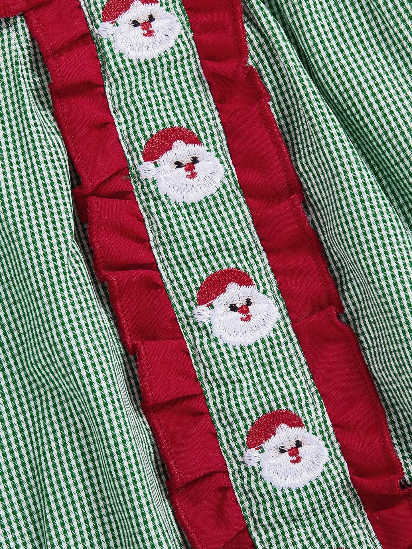 2Pcs Baby Girls Christmas Plaid Romper Santa Embroidery Doll Collar Long Sleeves Jumpsuits And Cute Headband Set