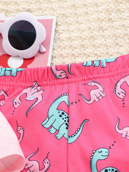 2pcs Baby Girls Cute Cartoon Dinosaur Print Round Neck Long Sleeve T-Shirt And Elastic Waist Pants Casual Outfit, Suitable For Spring/Autumn And Winter Layering, 6M-3T, Baby Girl Outfit, Baby Girl Set
