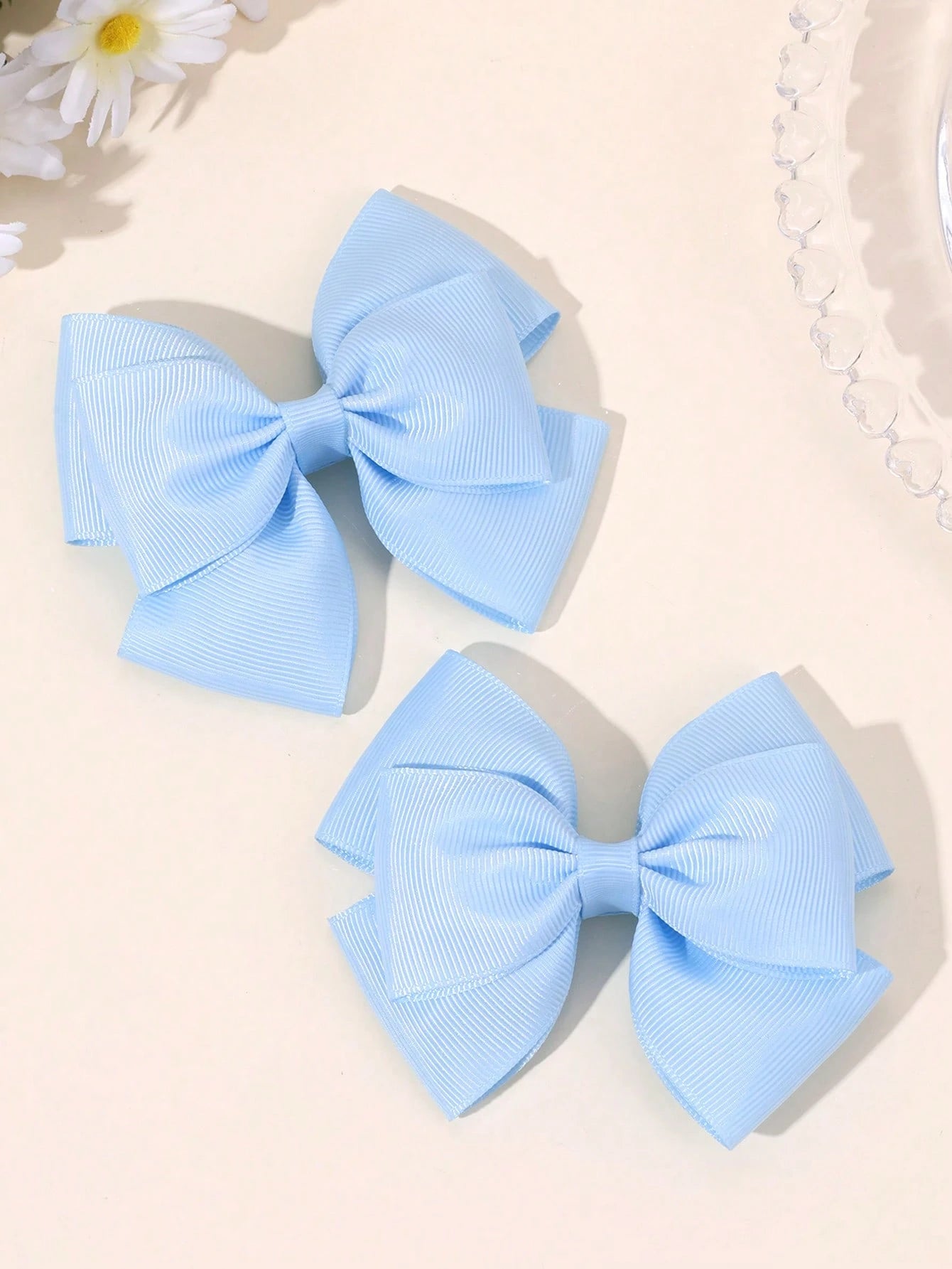 2pcs Blue Hair Clips, Suitable For Girls- Elegant Blue Ribbon Bow Hair Clips, Cute Solid Color Alligator Clips, Light Blue Bow Hair Clips, Children's Daily Hair Accessories