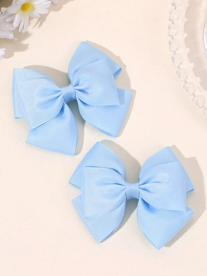 2pcs Blue Hair Clips, Suitable For Girls- Elegant Blue Ribbon Bow Hair Clips, Cute Solid Color Alligator Clips, Light Blue Bow Hair Clips, Children's Daily Hair Accessories