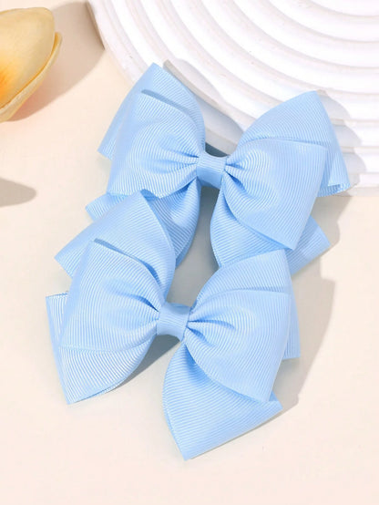 2pcs Blue Hair Clips, Suitable For Girls- Elegant Blue Ribbon Bow Hair Clips, Cute Solid Color Alligator Clips, Light Blue Bow Hair Clips, Children's Daily Hair Accessories
