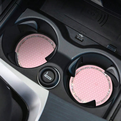 2pcs Car Accessories Silicone Rhinestone Round Fashion Cup Coasters, Car Cup Holder Insert Silicone Non-Slip Beverage Cup Coasters, Universal Vehicle Interior Accessories, Bling Crystal Rhinestone Car