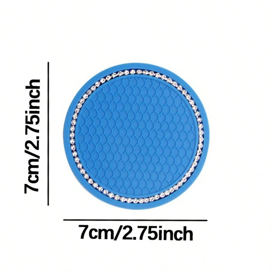 2pcs Car Accessories Silicone Rhinestone Round Fashion Cup Coasters, Car Cup Holder Insert Silicone Non-Slip Beverage Cup Coasters, Universal Vehicle Interior Accessories, Bling Crystal Rhinestone Car