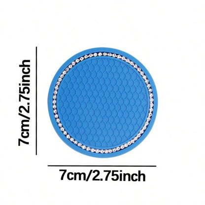 2pcs Car Accessories Silicone Rhinestone Round Fashion Cup Coasters, Car Cup Holder Insert Silicone Non-Slip Beverage Cup Coasters, Universal Vehicle Interior Accessories, Bling Crystal Rhinestone Car