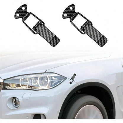 2PCS Car Bumper Clips Hook Lock, Carbon Fiber Hood Pins Toggle Clamp Quick Fix Release, Universal Car Accessories Bumper Security Hook Lock Clips Bumper Tailgate Small