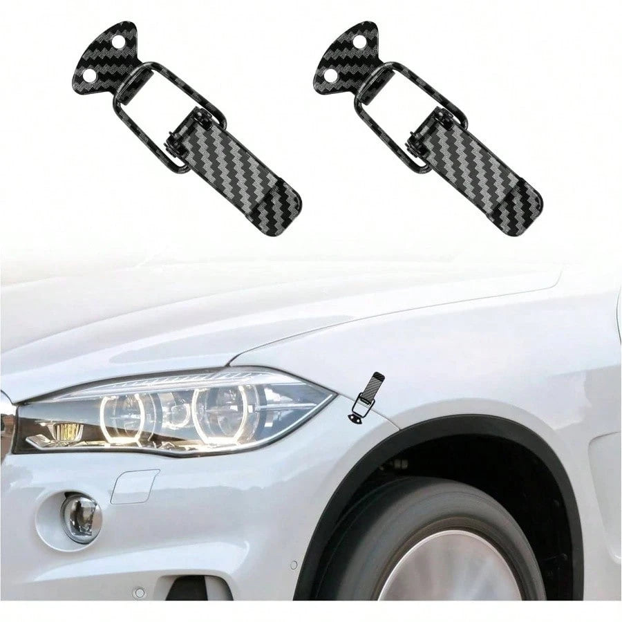 2PCS Car Bumper Clips Hook Lock, Carbon Fiber Hood Pins Toggle Clamp Quick Fix Release, Universal Car Accessories Bumper Security Hook Lock Clips Bumper Tailgate Small