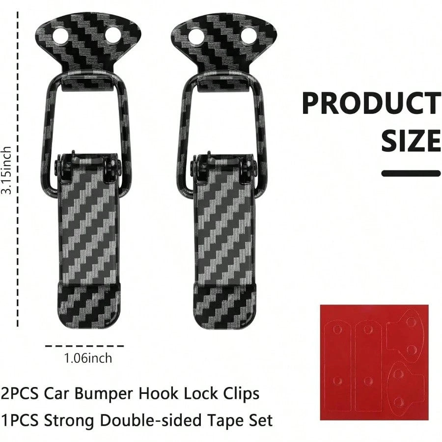 2PCS Car Bumper Clips Hook Lock, Carbon Fiber Hood Pins Toggle Clamp Quick Fix Release, Universal Car Accessories Bumper Security Hook Lock Clips Bumper Tailgate Small