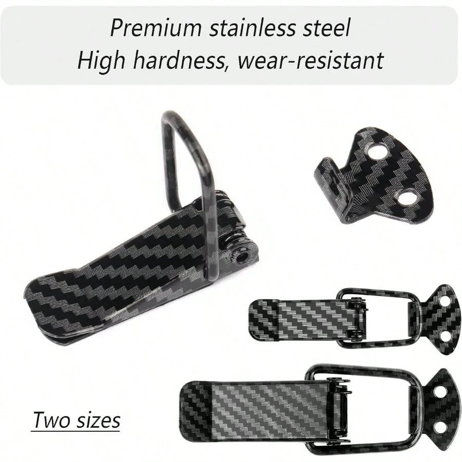 2PCS Car Bumper Clips Hook Lock, Carbon Fiber Hood Pins Toggle Clamp Quick Fix Release, Universal Car Accessories Bumper Security Hook Lock Clips Bumper Tailgate Small