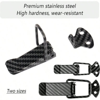2PCS Car Bumper Clips Hook Lock, Carbon Fiber Hood Pins Toggle Clamp Quick Fix Release, Universal Car Accessories Bumper Security Hook Lock Clips Bumper Tailgate Small