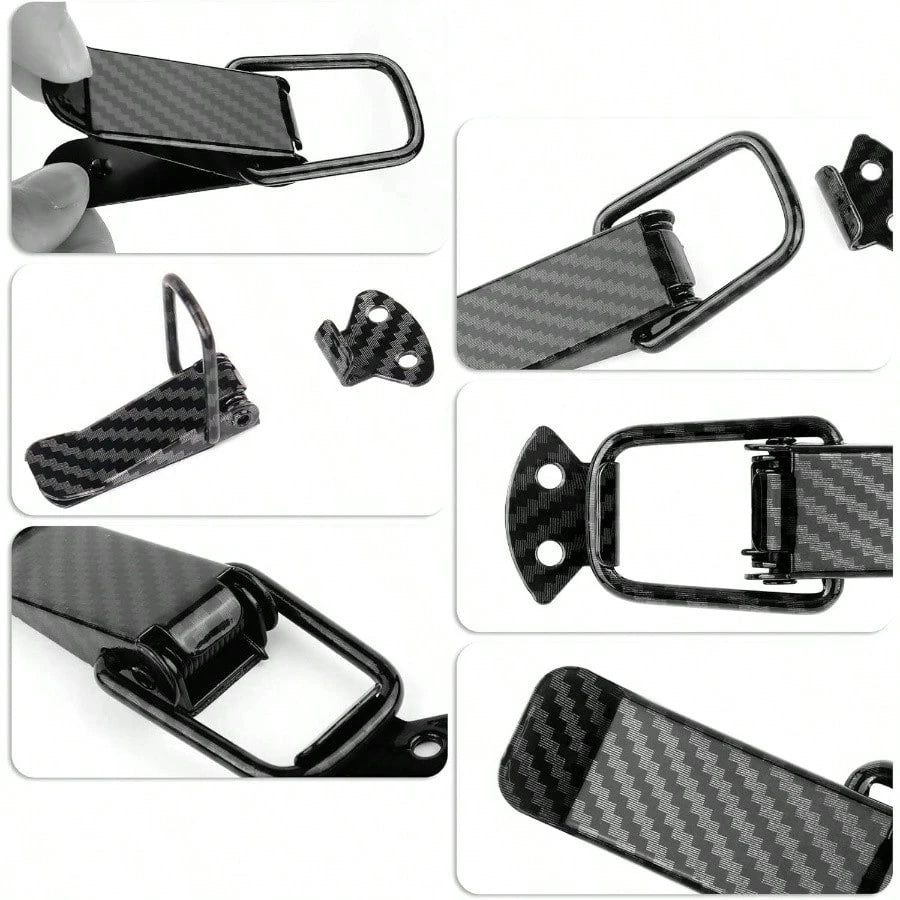 2PCS Car Bumper Clips Hook Lock, Carbon Fiber Hood Pins Toggle Clamp Quick Fix Release, Universal Car Accessories Bumper Security Hook Lock Clips Bumper Tailgate Small