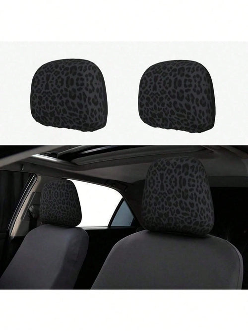 2pcs Car Headrest Covers, Black Leopard & Yellow Leopard Print, Fit For SUV & Sedan, Decorative Headrest Protector, Dust-Proof & Breathable