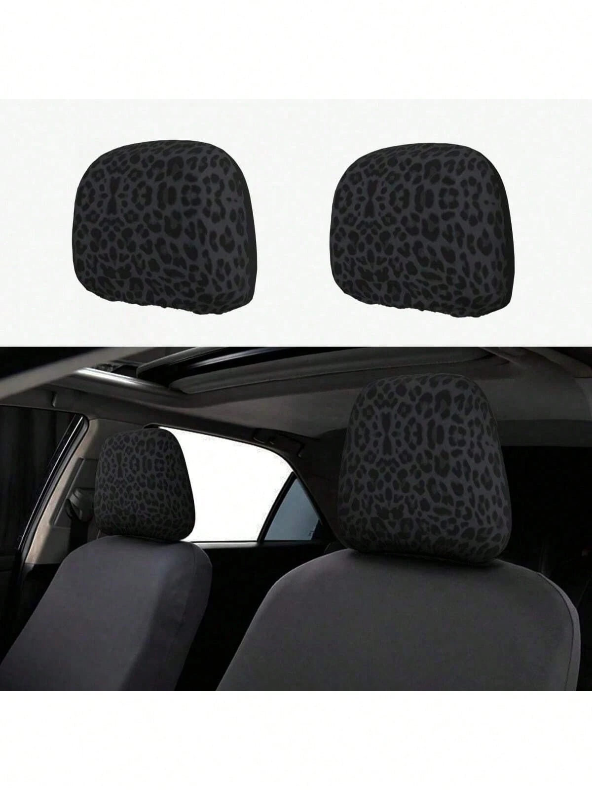 2pcs Car Headrest Covers, Black Leopard & Yellow Leopard Print, Fit For SUV & Sedan, Decorative Headrest Protector, Dust-Proof & Breathable