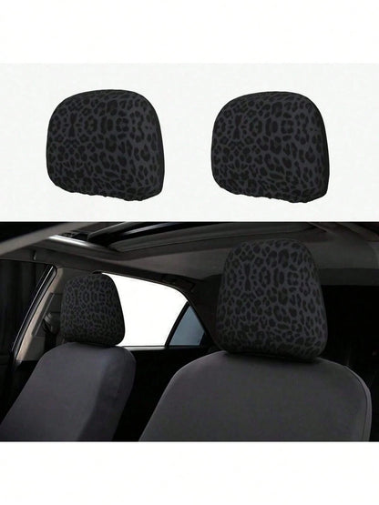 2pcs Car Headrest Covers, Black Leopard & Yellow Leopard Print, Fit For SUV & Sedan, Decorative Headrest Protector, Dust-Proof & Breathable