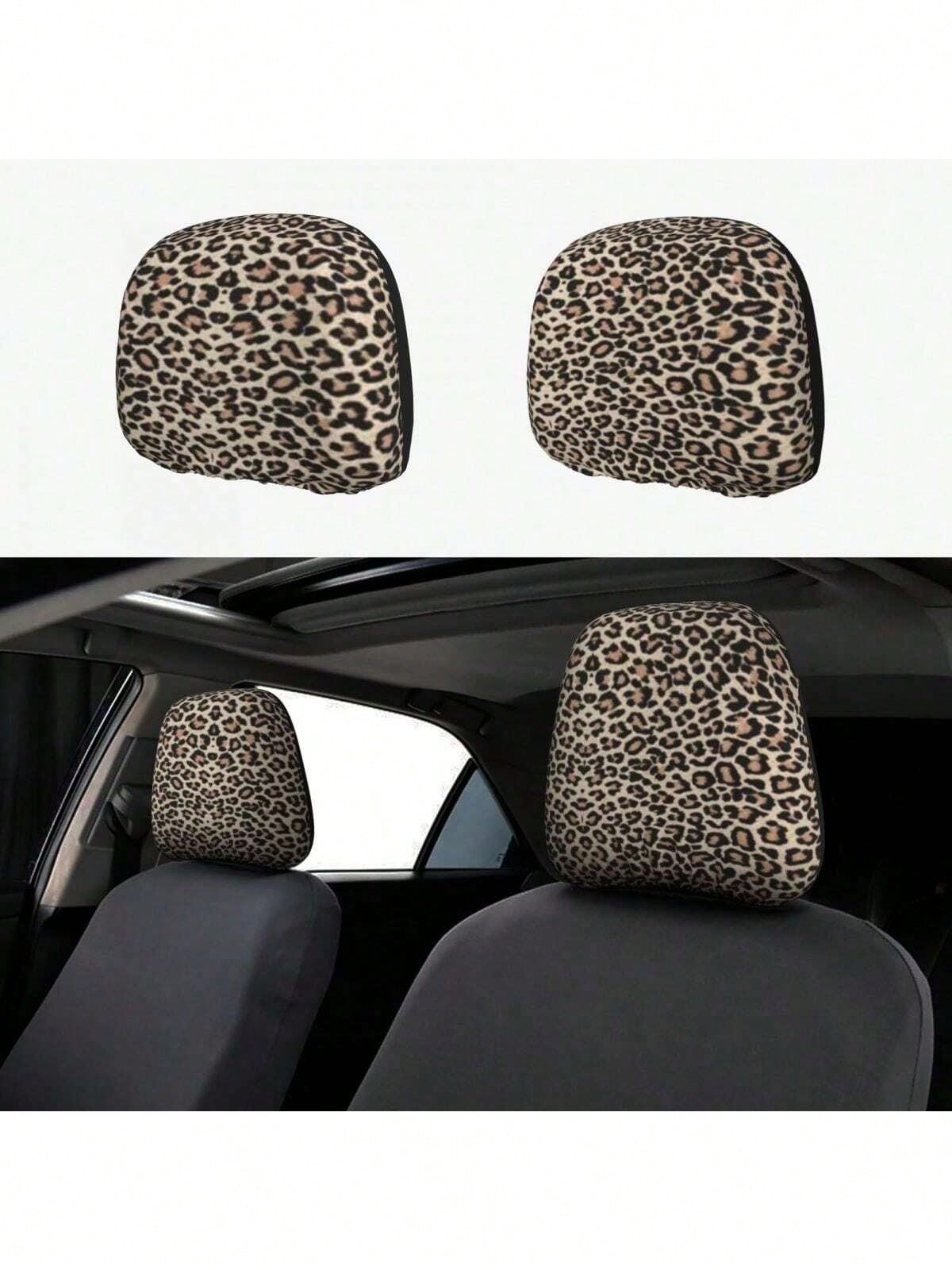 2pcs Car Headrest Covers, Black Leopard & Yellow Leopard Print, Fit For SUV & Sedan, Decorative Headrest Protector, Dust-Proof & Breathable
