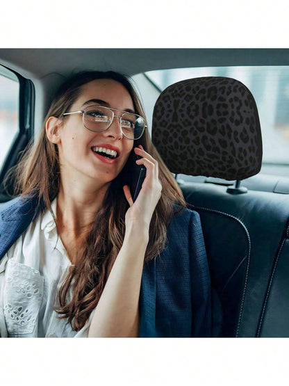 2pcs Car Headrest Covers, Black Leopard & Yellow Leopard Print, Fit For SUV & Sedan, Decorative Headrest Protector, Dust-Proof & Breathable