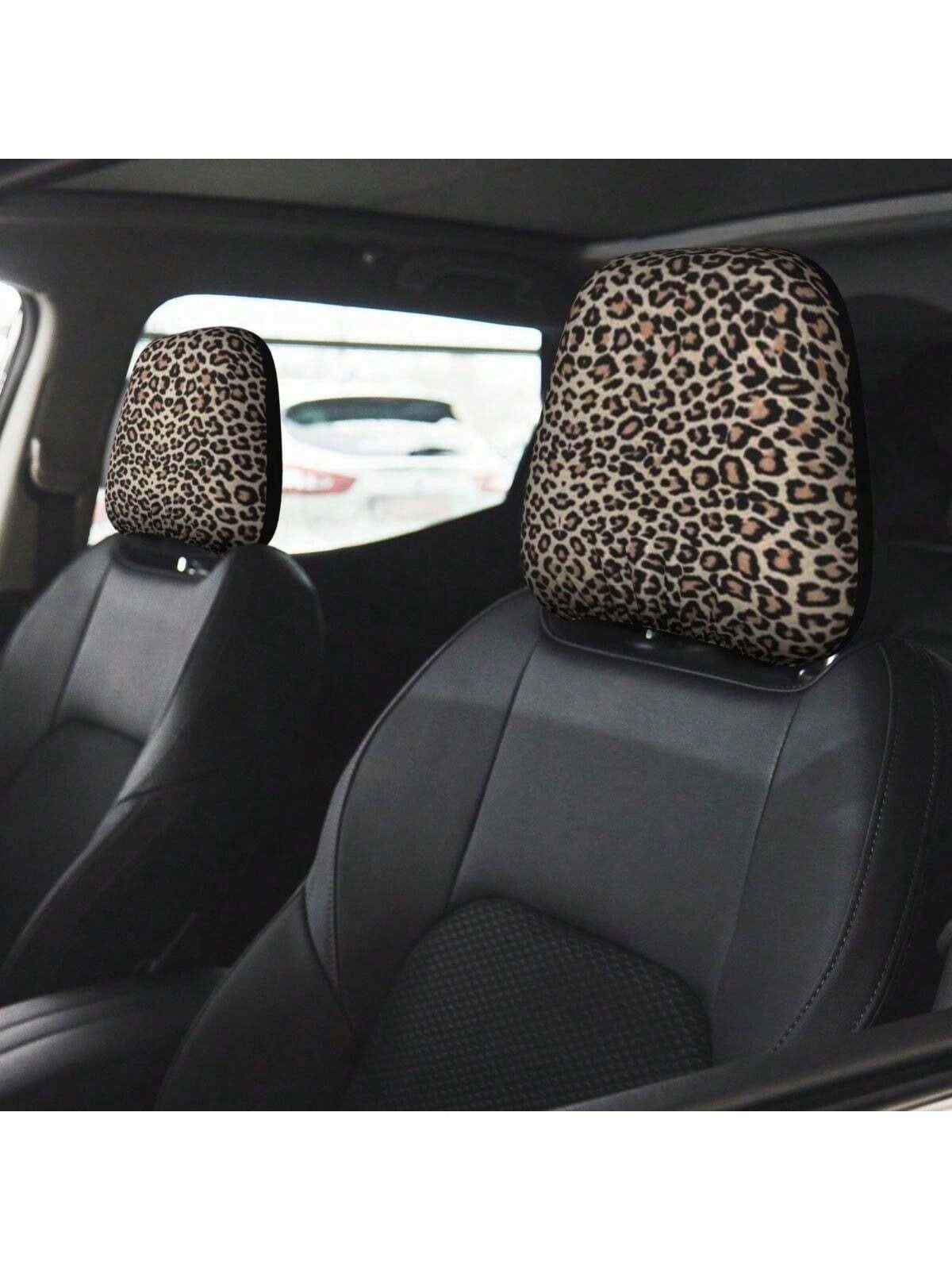 2pcs Car Headrest Covers, Black Leopard & Yellow Leopard Print, Fit For SUV & Sedan, Decorative Headrest Protector, Dust-Proof & Breathable