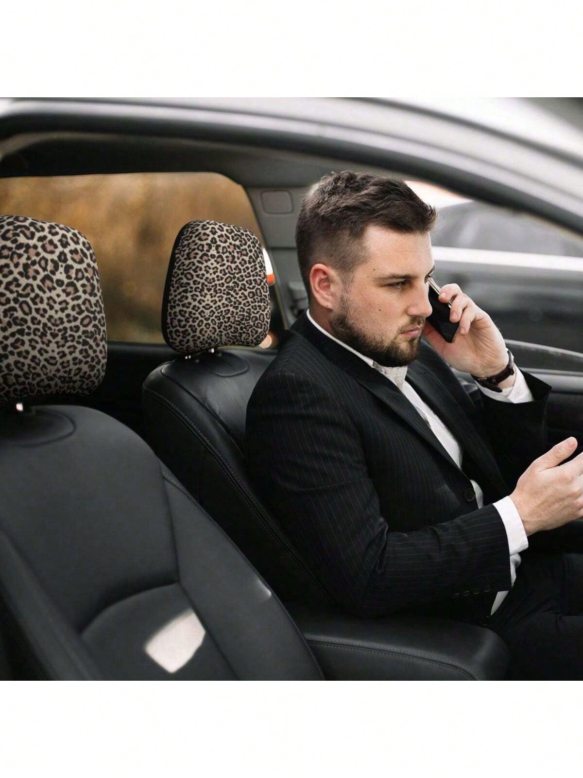 2pcs Car Headrest Covers, Black Leopard & Yellow Leopard Print, Fit For SUV & Sedan, Decorative Headrest Protector, Dust-Proof & Breathable