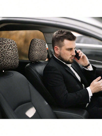2pcs Car Headrest Covers, Black Leopard & Yellow Leopard Print, Fit For SUV & Sedan, Decorative Headrest Protector, Dust-Proof & Breathable