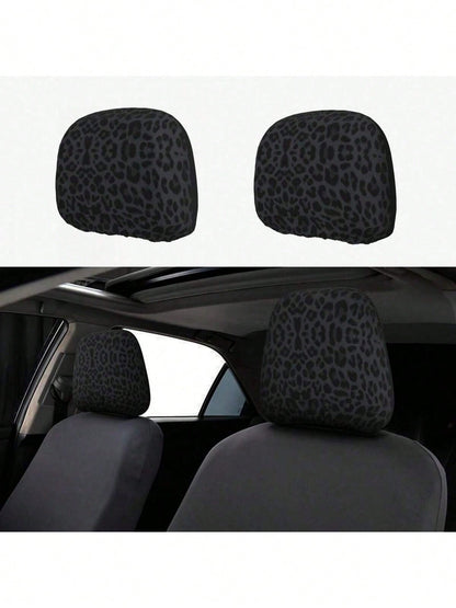 2pcs Car Headrest Covers, Black Leopard & Yellow Leopard Print, Fit For SUV & Sedan, Decorative Headrest Protector, Dust-Proof & Breathable