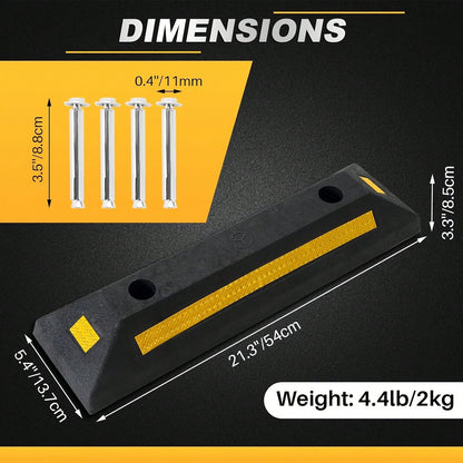 2pcs Car Wheel Stops For Garage-Heavy Duty Rubber Parking Guide Premium Quality Durable Car For Garage Wheel Stopper Professional Grade Park With Reflective Yellow Tape Curb, Adjustable For Parking