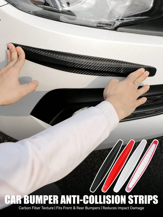 2pcs Carbon Fiber Texture Car Bumper Anti-Collision Strips| Universal Front & Rear Scratch Protection Strips| Flexible Rubber Body Guard Strips| Easy To Install Car Exterior Decoration Accessories