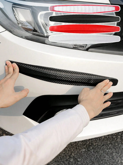 2pcs Carbon Fiber Texture Car Bumper Anti-Collision Strips| Universal Front & Rear Scratch Protection Strips| Flexible Rubber Body Guard Strips| Easy To Install Car Exterior Decoration Accessories