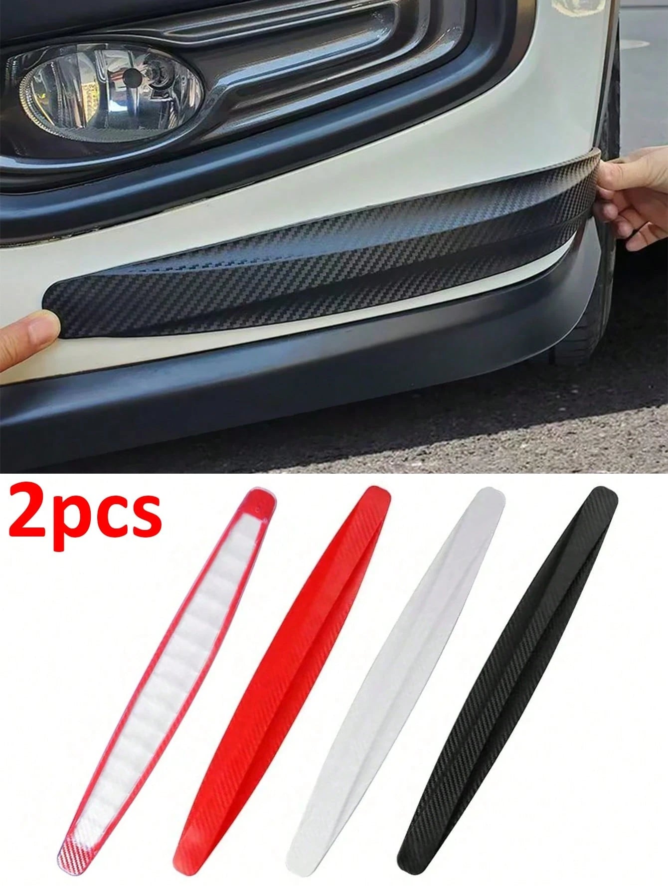 2pcs Carbon Fiber Texture Car Bumper Anti-Collision Strips| Universal Front & Rear Scratch Protection Strips| Flexible Rubber Body Guard Strips| Easy To Install Car Exterior Decoration Accessories