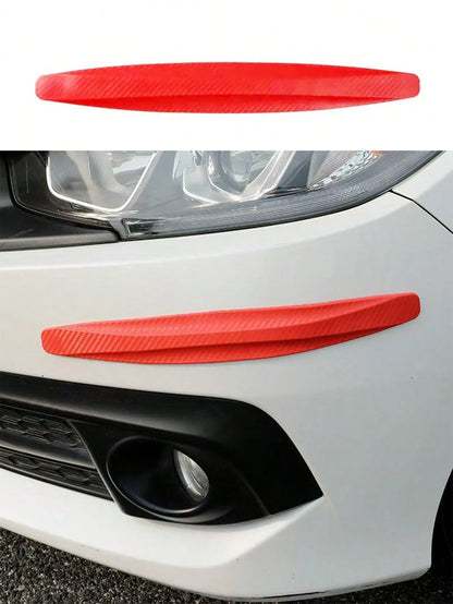 2pcs Carbon Fiber Texture Car Bumper Anti-Collision Strips| Universal Front & Rear Scratch Protection Strips| Flexible Rubber Body Guard Strips| Easy To Install Car Exterior Decoration Accessories