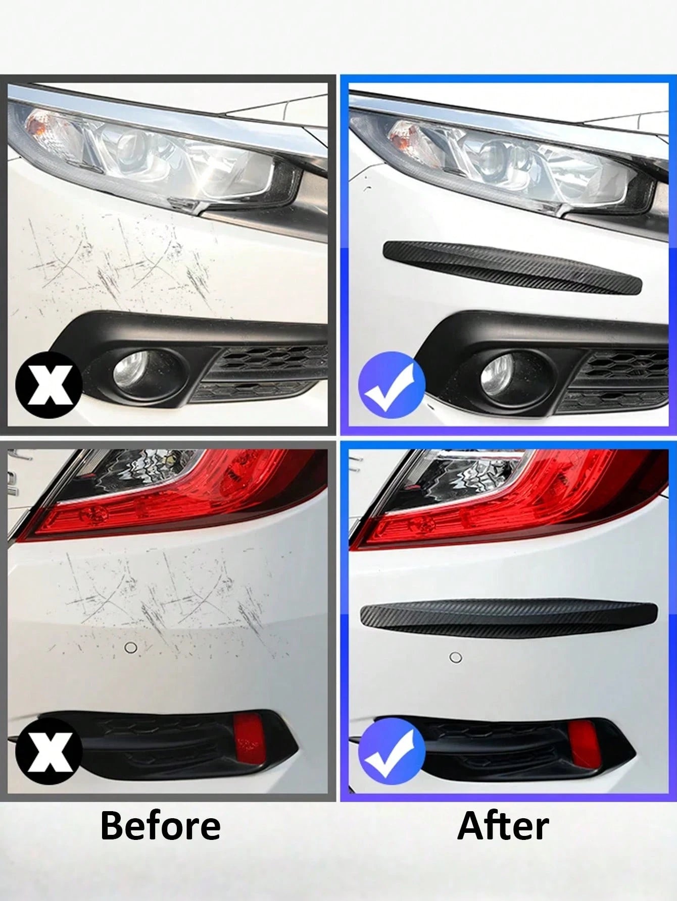 2pcs Carbon Fiber Texture Car Bumper Anti-Collision Strips| Universal Front & Rear Scratch Protection Strips| Flexible Rubber Body Guard Strips| Easy To Install Car Exterior Decoration Accessories